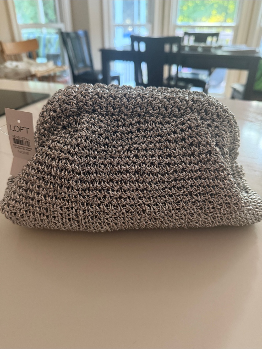 LOFT Silver Metallic Crochet Clutch